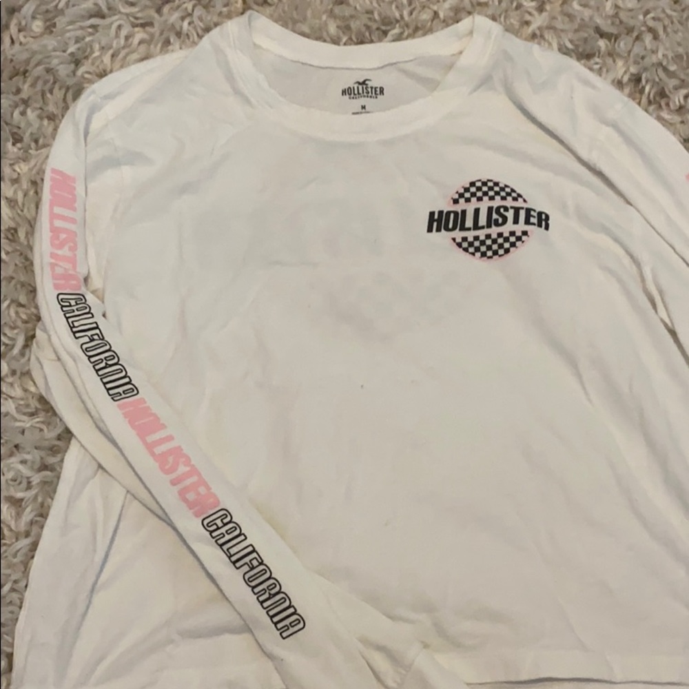 Pink black and white Hollister cropped tee